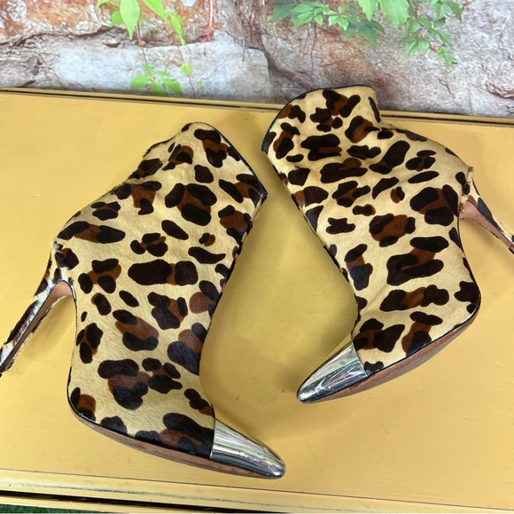 SCHUTZ Leopard Print Calf Hair Stiletto Cap Toe Boots, 7.5B - Picture 11 of 15